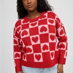 🌴EUC - Torrid Red and Pink Heart Sweater Size 3